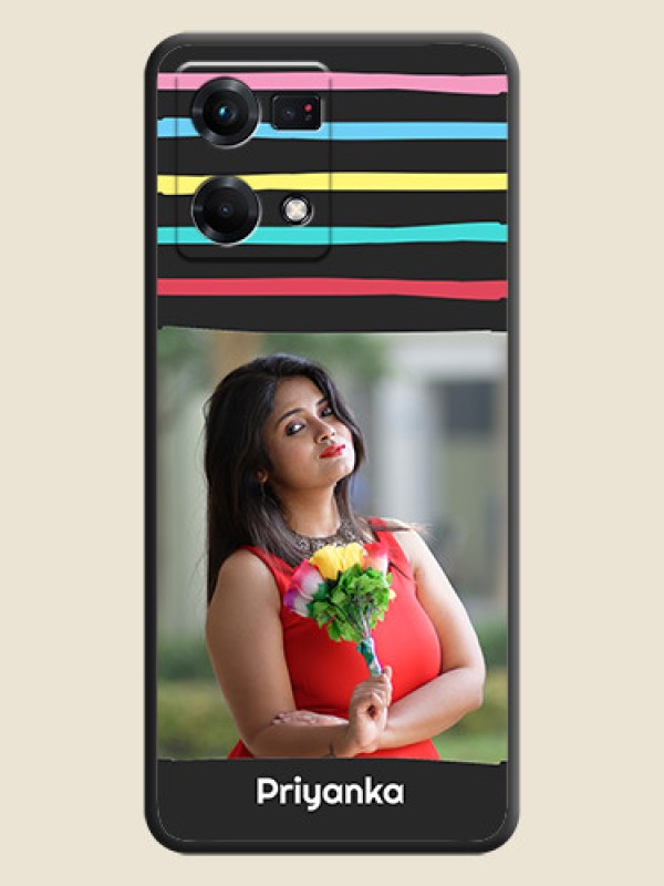 Custom Multicolor Lines with Image on Space Black Personalized Soft Matte Phone Covers - Oppo F21s Pro