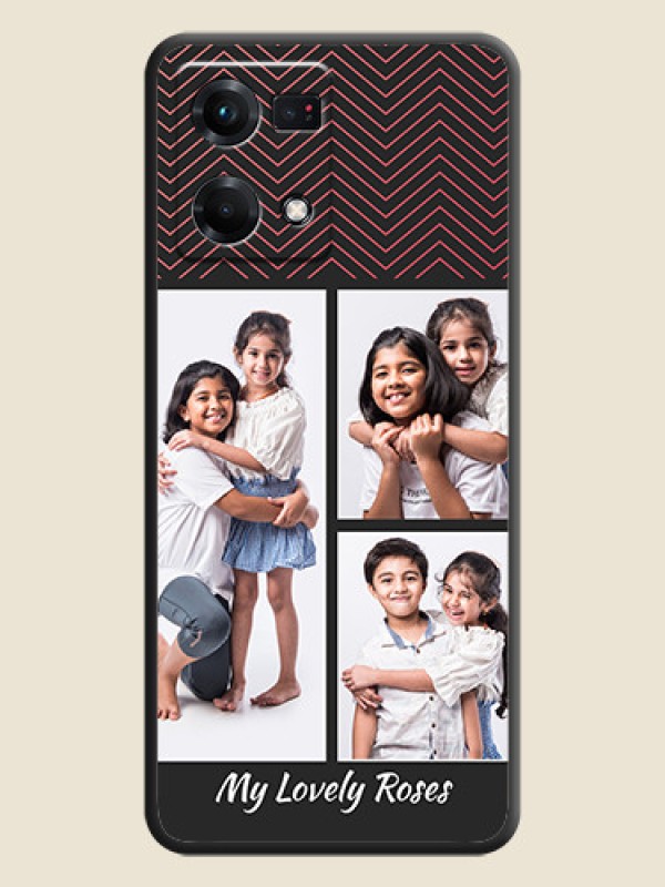 Custom Wave Pattern with 3 Image Holder on Space Black Custom Soft Matte Back Cover - Oppo F21s Pro