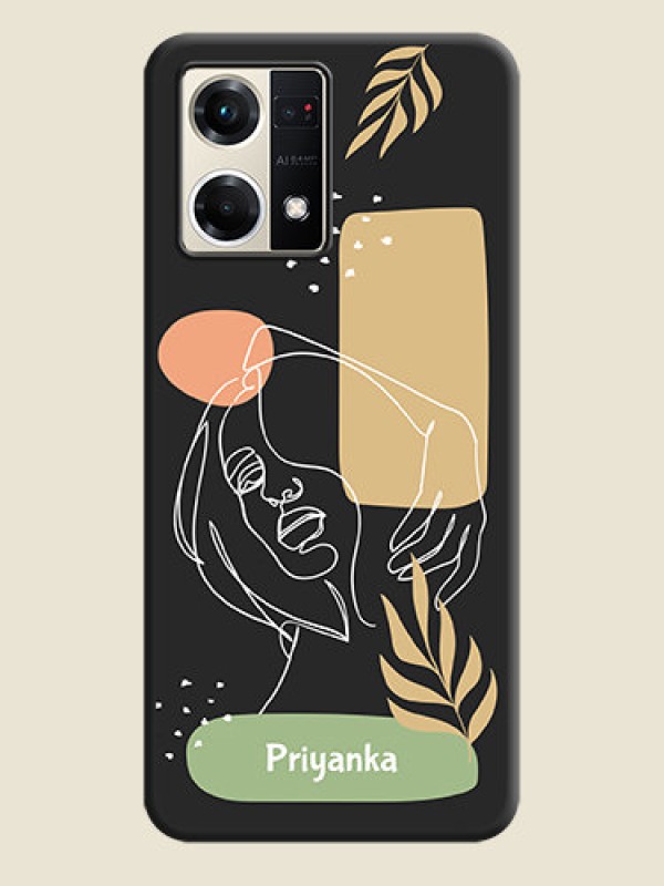 Custom Custom Text With Line Art Of Women & Leaves Design On Space Black Personalized Soft Matte Phone Covers -Oppo F21S Pro