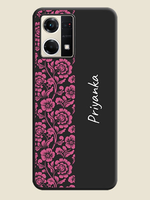 Custom Pink Floral Pattern Design With Custom Text On Space Black Personalized Soft Matte Phone Covers -Oppo F21S Pro