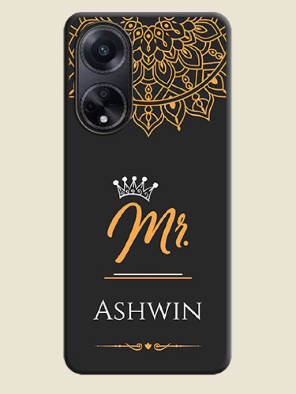 Custom Mr Name with Floral Design on Personalised Space Black Soft Matte Cases - Oppo F23 5G