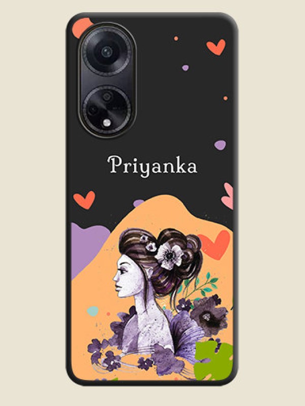 Custom Namecase For Her With Fancy Lady Image On Space Black Personalized Soft Matte Phone Covers - Oppo F23 5G