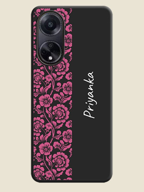 Custom Pink Floral Pattern Design With Custom Text On Space Black Personalized Soft Matte Phone Covers - Oppo F23 5G