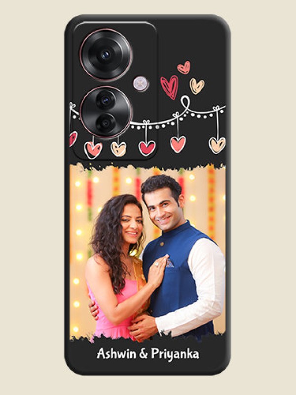 Custom Pink Love Hangings with Name On Space Black Custom Soft Matte Mobile Back Cover - Oppo F25 Pro 5G