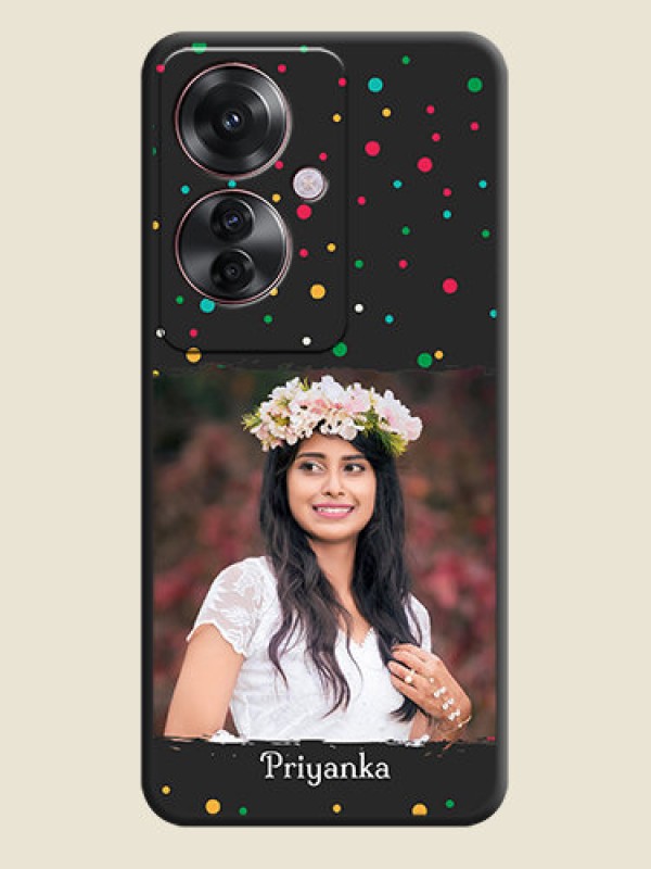 Custom Multicolor Dotted Pattern with Text On Space Black Custom Soft Matte Mobile Back Cover - Oppo F25 Pro 5G