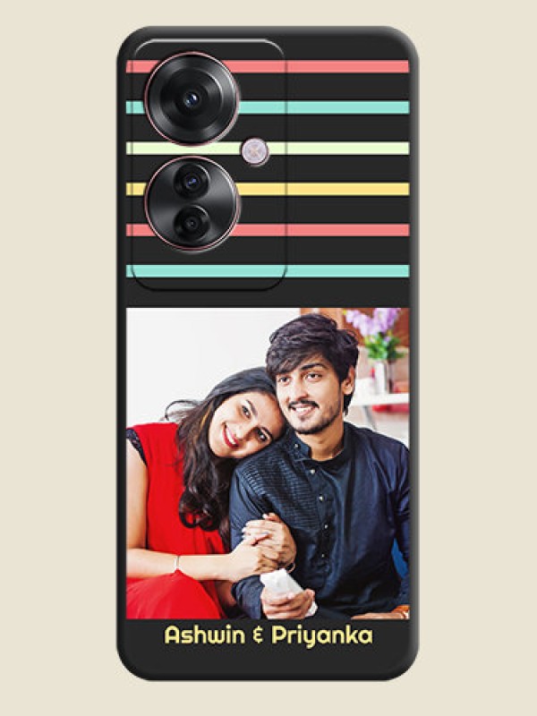 Custom Color Stripes with Photo and Text on Photo On Space Black Custom Soft Matte Mobile Back Cover - Oppo F25 Pro 5G