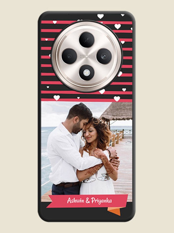 Custom White Color Love Symbols with Pink Lines Pattern On Space Black Custom Soft Matte Mobile Back Cover - Oppo F27 5G