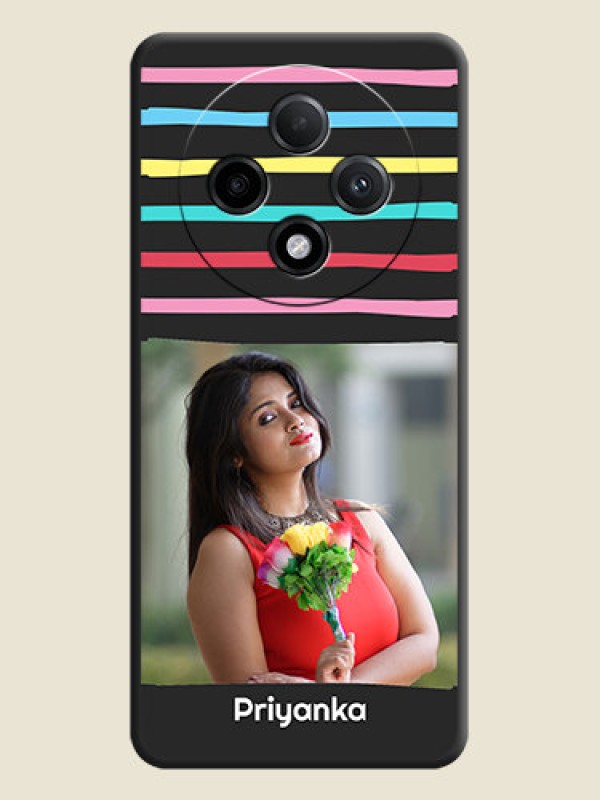 Custom Multicolor Lines with Image On Space Black Custom Soft Matte Mobile Back Cover - Oppo F27 Pro Plus 5G