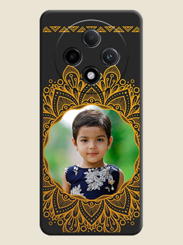 Custom Round Image with Floral Design On Space Black Custom Soft Matte Mobile Back Cover - Oppo F27 Pro Plus 5G