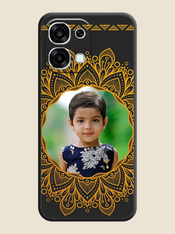 Custom Round Image with Floral Design On Space Black Custom Soft Matte Mobile Back Cover - Oppo F31 5G