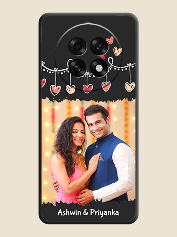 Custom Pink Love Hangings with Name On Space Black Custom Soft Matte Mobile Back Cover - Oppo F31 Pro Plus 5G