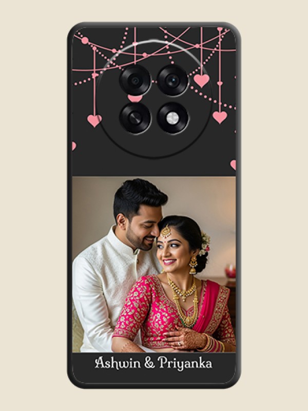 Custom Pink Love Hangings with Text On Space Black Custom Soft Matte Mobile Back Cover - Oppo F31 Pro Plus 5G