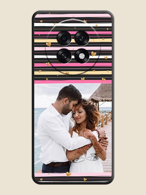 Custom Multicolor Lines and Golden Love Symbols Design on Photo On Space Black Custom Soft Matte Mobile Back Cover - Oppo F31 Pro Plus 5G