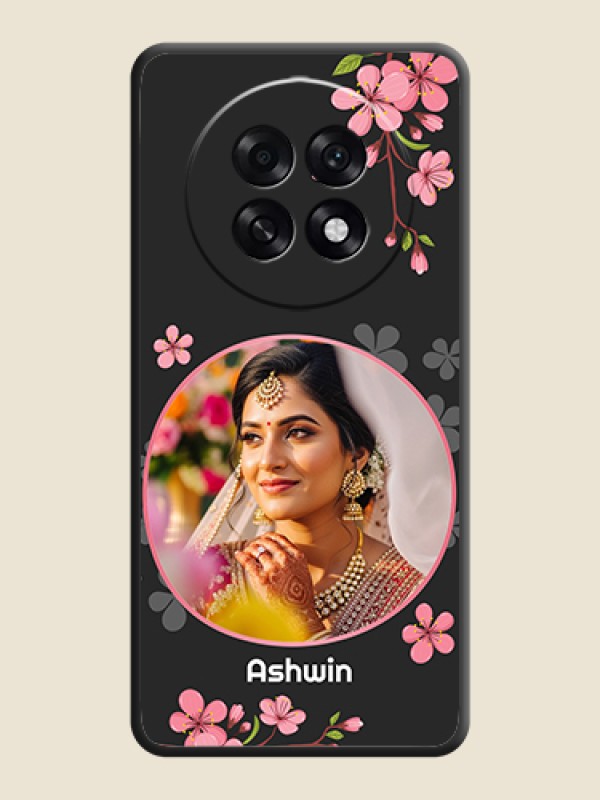 Custom Round Image with Pink Color Floral Design on Photo On Space Black Custom Soft Matte Mobile Back Cover - Oppo F31 Pro Plus 5G