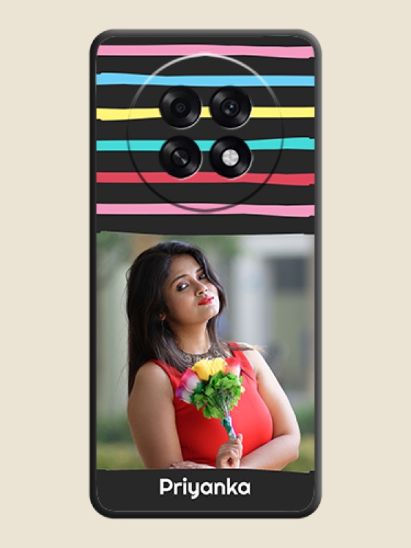 Custom Multicolor Lines with Image On Space Black Custom Soft Matte Mobile Back Cover - Oppo F31 Pro Plus 5G