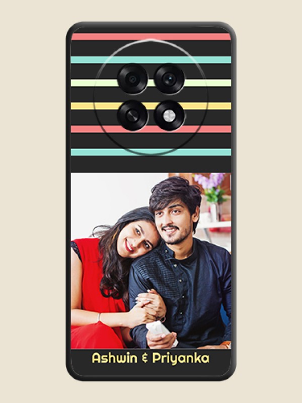 Custom Color Stripes with Photo and Text on Photo On Space Black Custom Soft Matte Mobile Back Cover - Oppo F31 Pro Plus 5G