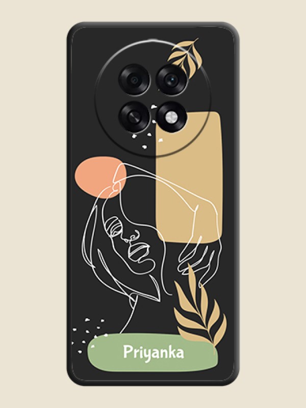 Custom Custom Text With Line Art Of Women & Leaves Design On Space Black Custom Soft Matte Mobile Back Cover - Oppo F31 Pro Plus 5G