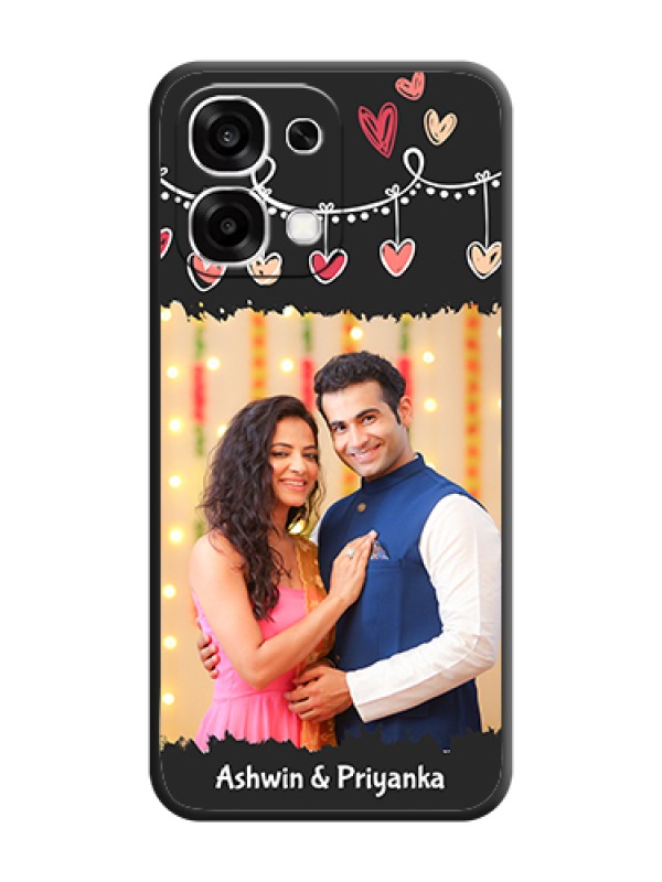 Custom Pink Love Hangings with Name On Space Black Custom Soft Matte Mobile Back Cover - Oppo F33 5G