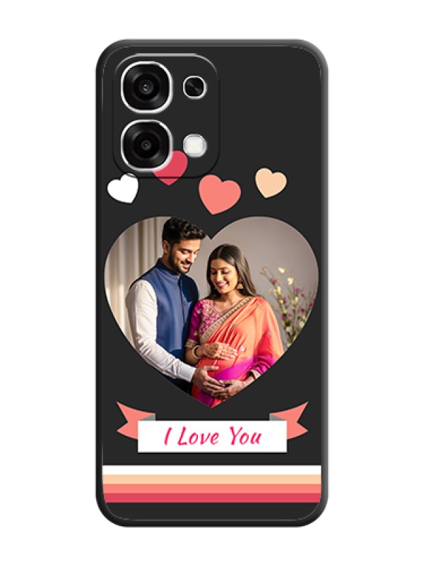 Custom Love Shaped Photo with Colorful Stripes On Space Black Custom Soft Matte Mobile Back Cover - Oppo F33 5G