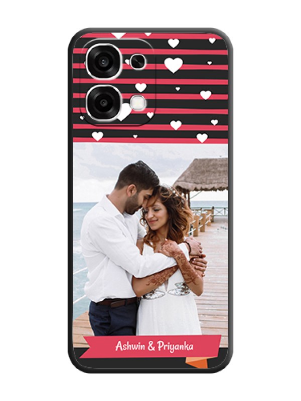 Custom White Color Love Symbols with Pink Lines Pattern On Space Black Custom Soft Matte Mobile Back Cover - Oppo F33 5G