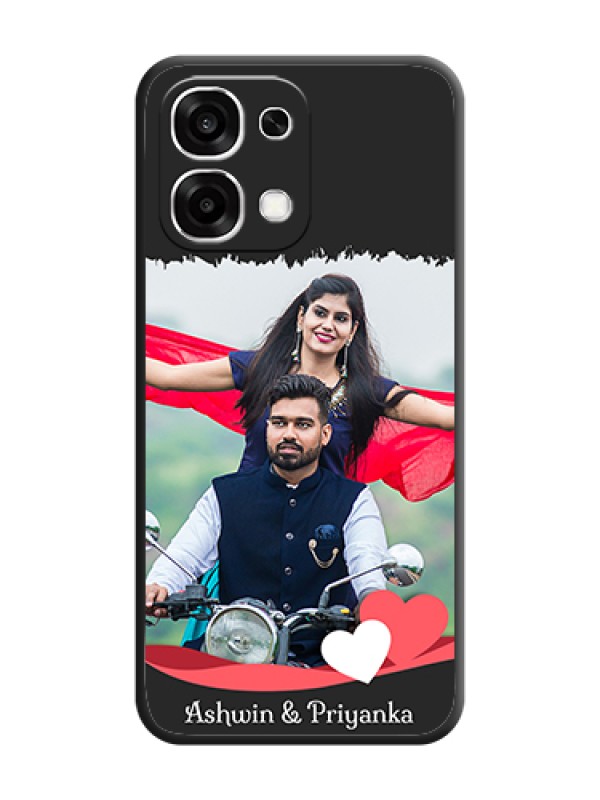 Custom Pin Color Love Shaped Ribbon Design with Text On Space Black Custom Soft Matte Mobile Back Cover - Oppo F33 5G