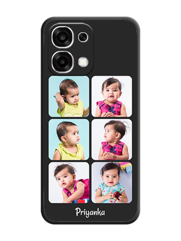 Custom Floral Art with 6 Image Holder on Photo On Space Black Custom Soft Matte Mobile Back Cover - Oppo F33 5G