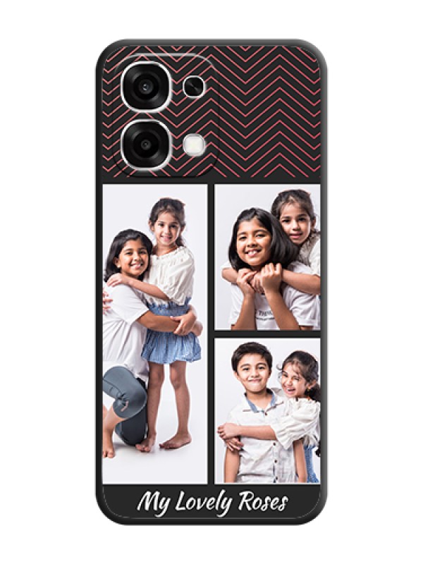 Custom Wave Pattern with 3 Image Holder On Space Black Custom Soft Matte Mobile Back Cover - Oppo F33 5G