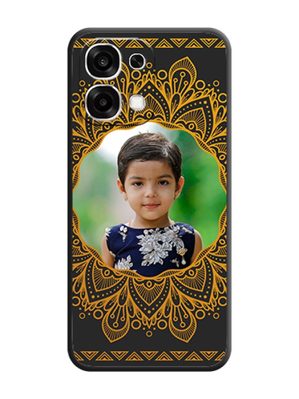 Custom Round Image with Floral Design On Space Black Custom Soft Matte Mobile Back Cover - Oppo F33 5G