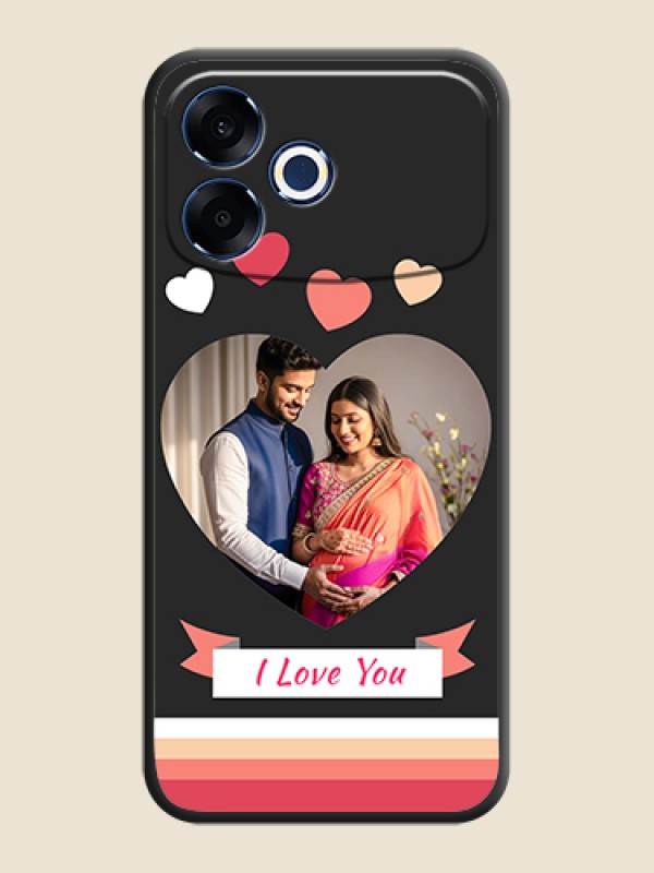 Custom Love Shaped Photo with Colorful Stripes On Space Black Custom Soft Matte Mobile Back Cover - Oppo F33 Pro 5G