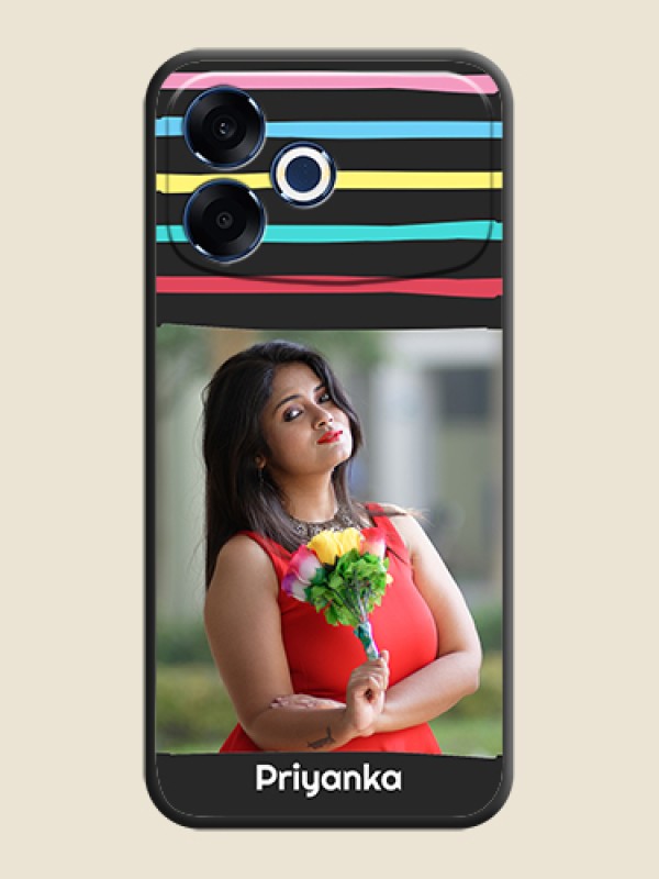 Custom Multicolor Lines with Image On Space Black Custom Soft Matte Mobile Back Cover - Oppo F33 Pro 5G