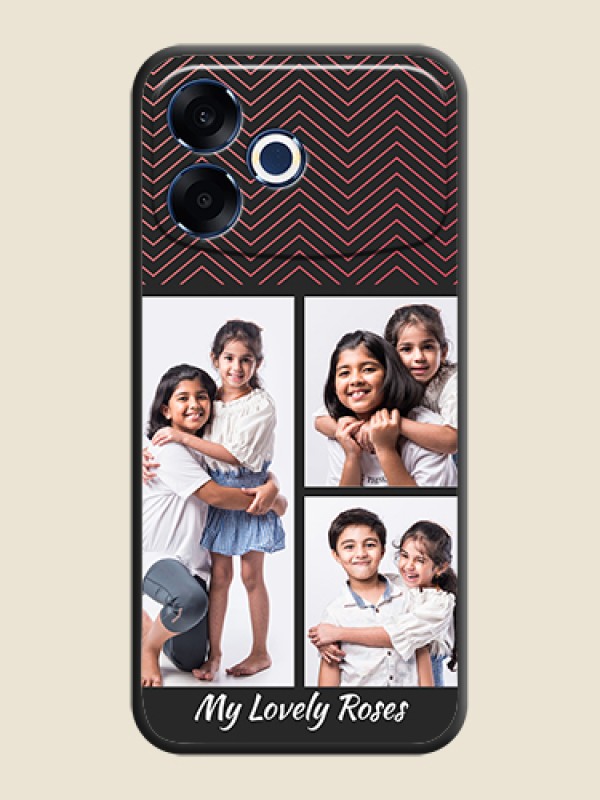 Custom Wave Pattern with 3 Image Holder On Space Black Custom Soft Matte Mobile Back Cover - Oppo F33 Pro 5G