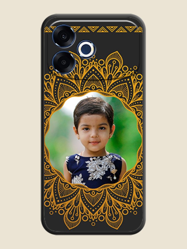 Custom Round Image with Floral Design On Space Black Custom Soft Matte Mobile Back Cover - Oppo F33 Pro 5G