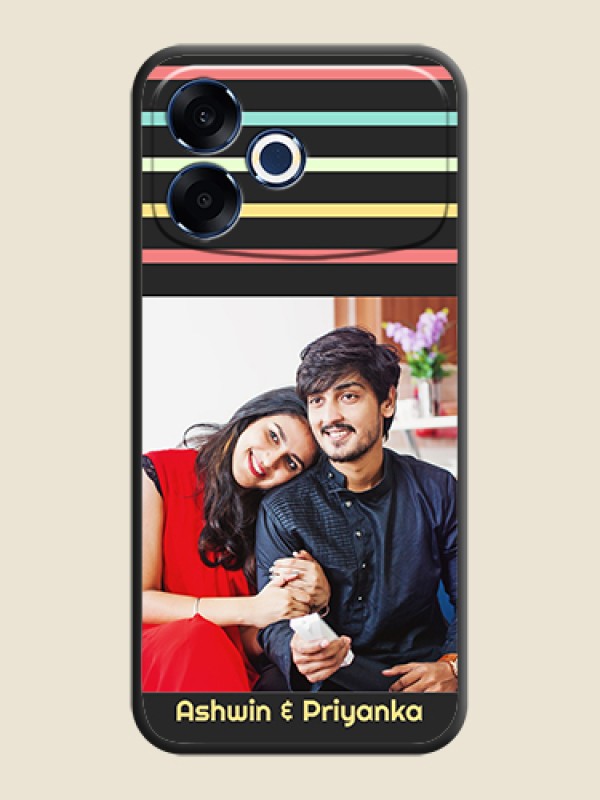 Custom Color Stripes with Photo and Text on Photo On Space Black Custom Soft Matte Mobile Back Cover - Oppo F33 Pro 5G