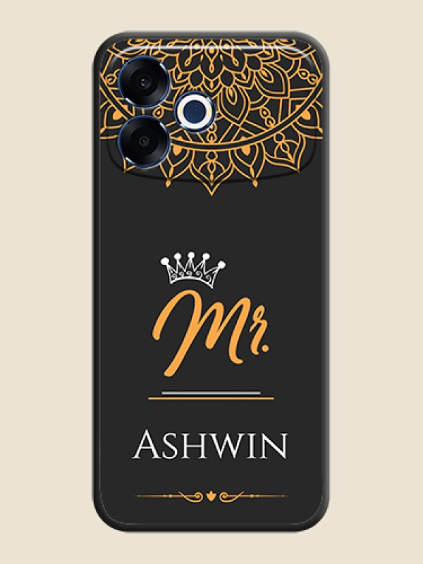 Custom Mr Name with Floral Design On Space Black Custom Soft Matte Mobile Back Cover - Oppo F33 Pro 5G