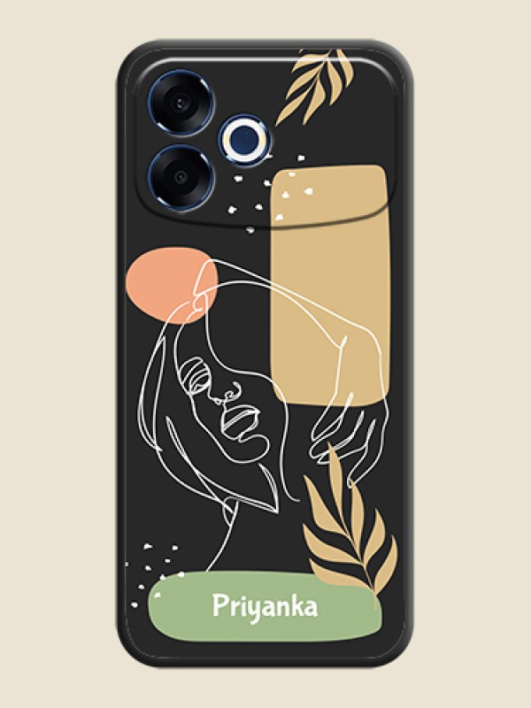 Custom Custom Text With Line Art Of Women & Leaves Design On Space Black Custom Soft Matte Mobile Back Cover - Oppo F33 Pro 5G