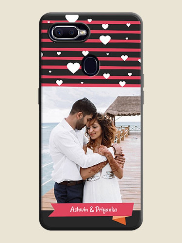 Custom White Color Love Symbols with Pink Lines Pattern on Space Black Custom Soft Matte Phone Cases - Oppo F9 Pro