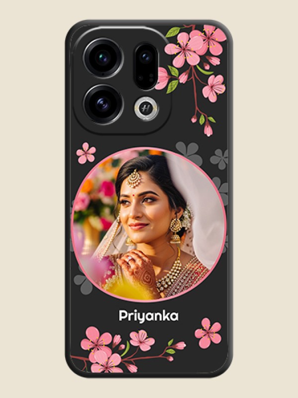 Custom Round Image with Pink Color Floral Design on Photo On Space Black Custom Soft Matte Mobile Back Cover - Oppo Find X9 5G