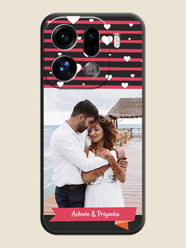 Custom White Color Love Symbols with Pink Lines Pattern On Space Black Custom Soft Matte Mobile Back Cover - Oppo Find X9 Pro 5G