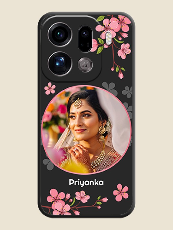Custom Round Image with Pink Color Floral Design on Photo On Space Black Custom Soft Matte Mobile Back Cover - Oppo Find X9 Pro 5G