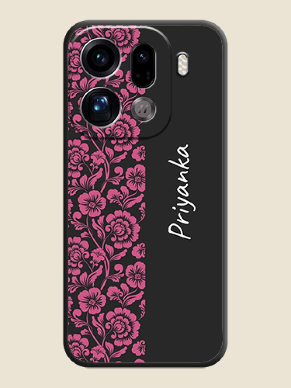 Custom Pink Floral Pattern Design With Custom Text On Space Black Custom Soft Matte Mobile Back Cover - Oppo Find X9 Pro 5G