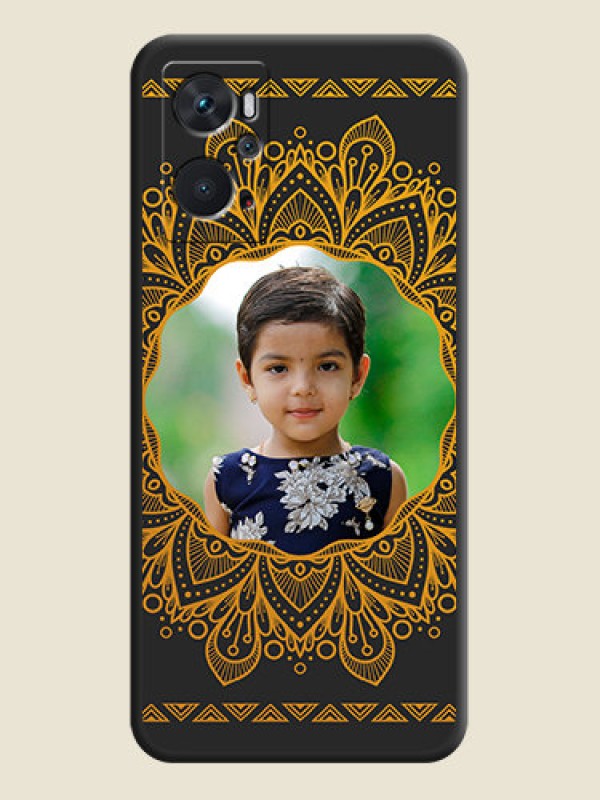 Custom Round Image with Floral Design on Photo on Space Black Soft Matte Mobile Cover - Oppo K10