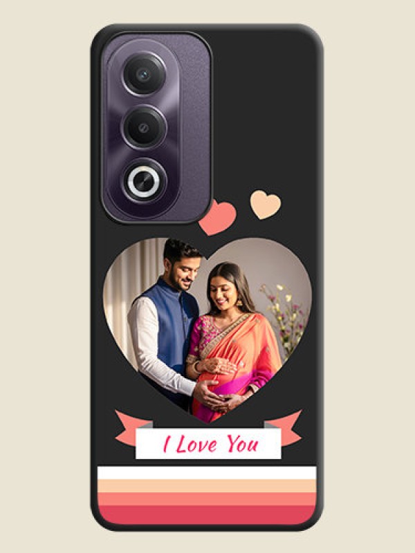 Custom Love Shaped Photo with Colorful Stripes On Space Black Custom Soft Matte Mobile Back Cover - Oppo K12x 5G