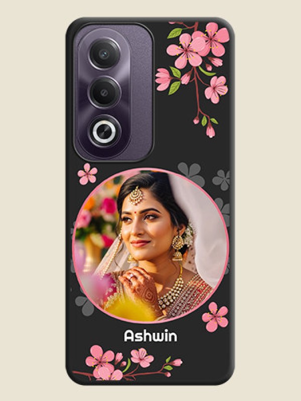 Custom Round Image with Pink Color Floral Design on Photo On Space Black Custom Soft Matte Mobile Back Cover - Oppo K12x 5G