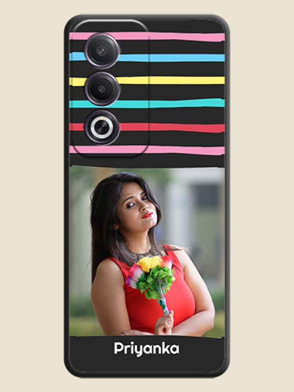 Custom Multicolor Lines with Image On Space Black Custom Soft Matte Mobile Back Cover - Oppo K12x 5G