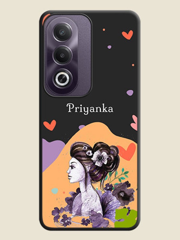 Custom Namecase For Her With Fancy Lady Image On Space Black Custom Soft Matte Mobile Back Cover - Oppo K12x 5G