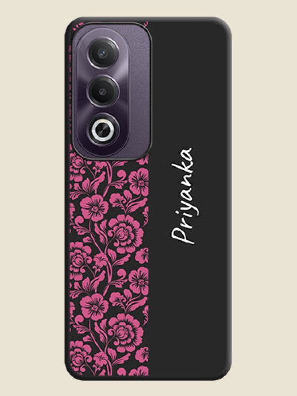 Custom Pink Floral Pattern Design With Custom Text On Space Black Custom Soft Matte Mobile Back Cover - Oppo K12x 5G