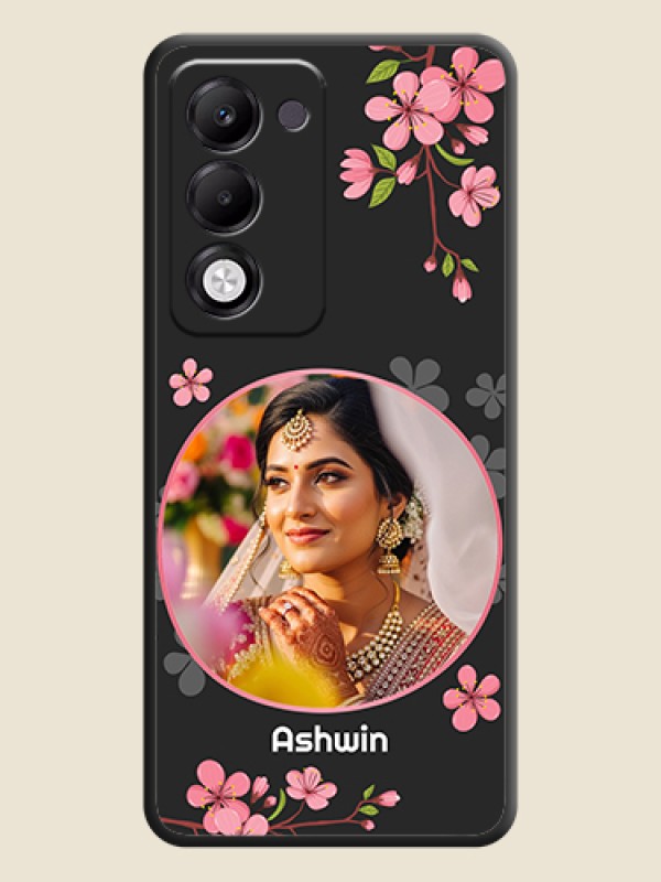 Custom Round Image with Pink Color Floral Design on Photo On Space Black Custom Soft Matte Mobile Back Cover - Oppo k13x 5G