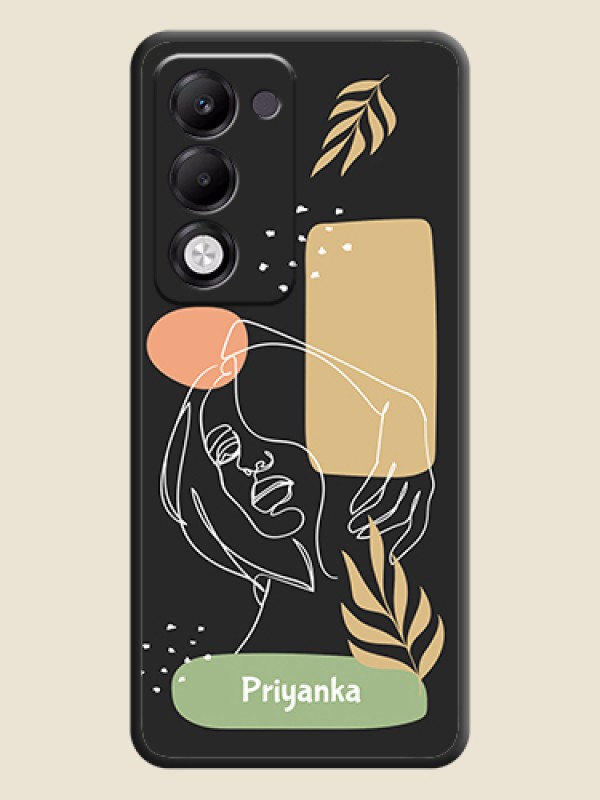 Custom Custom Text With Line Art Of Women & Leaves Design On Space Black Custom Soft Matte Mobile Back Cover - Oppo k13x 5G