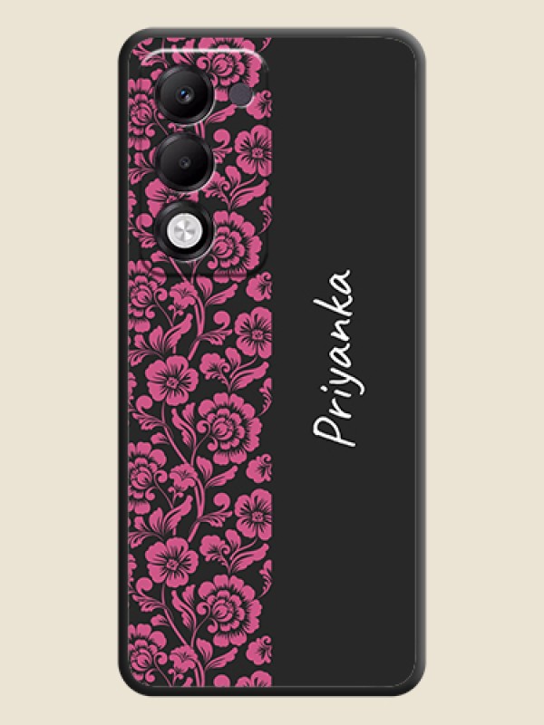 Custom Pink Floral Pattern Design With Custom Text On Space Black Custom Soft Matte Mobile Back Cover - Oppo k13x 5G