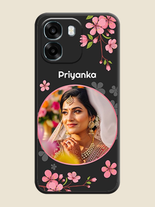 Custom Round Image with Pink Color Floral Design on Photo On Space Black Custom Soft Matte Mobile Back Cover - Oppo K14 5G